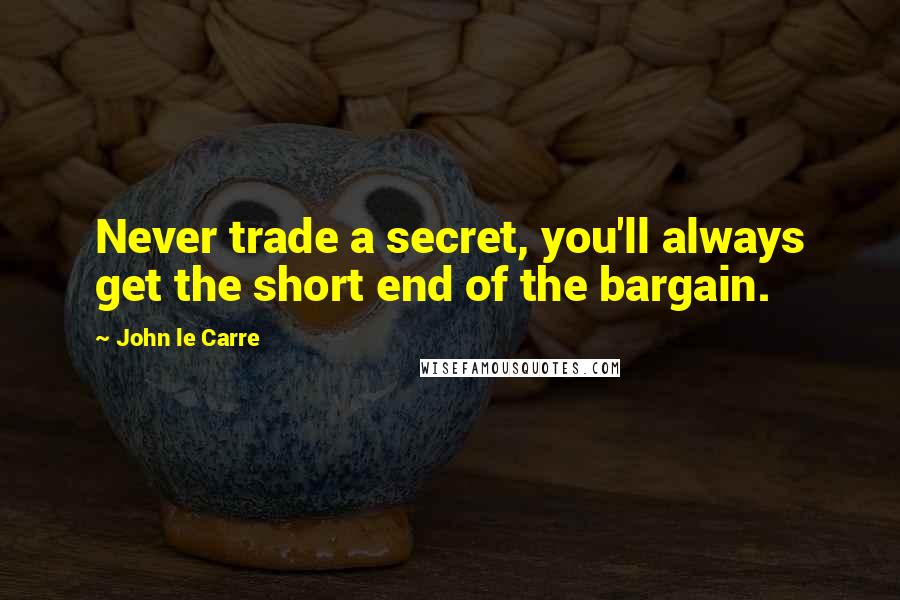 John Le Carre Quotes: Never trade a secret, you'll always get the short end of the bargain.