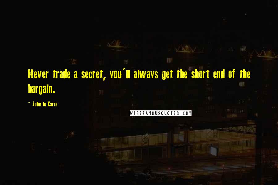 John Le Carre Quotes: Never trade a secret, you'll always get the short end of the bargain.