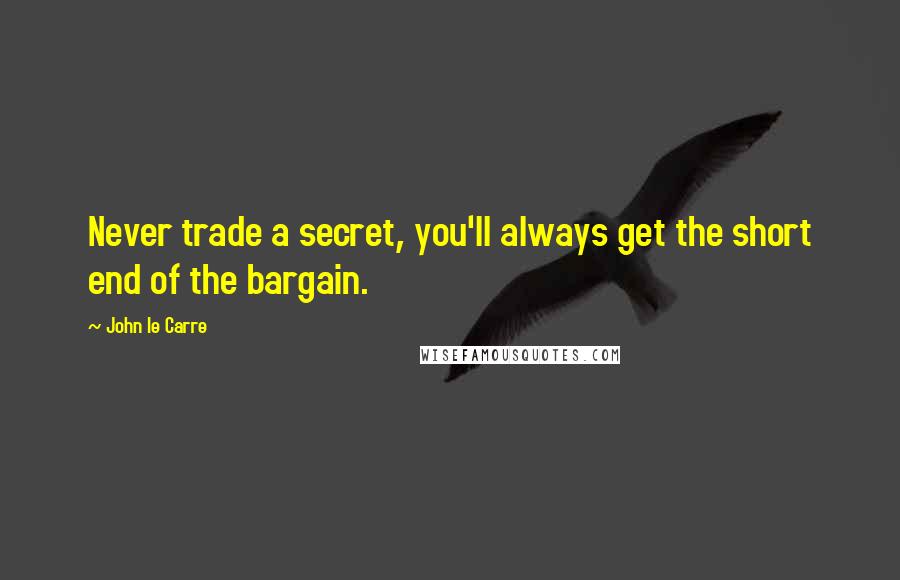 John Le Carre Quotes: Never trade a secret, you'll always get the short end of the bargain.