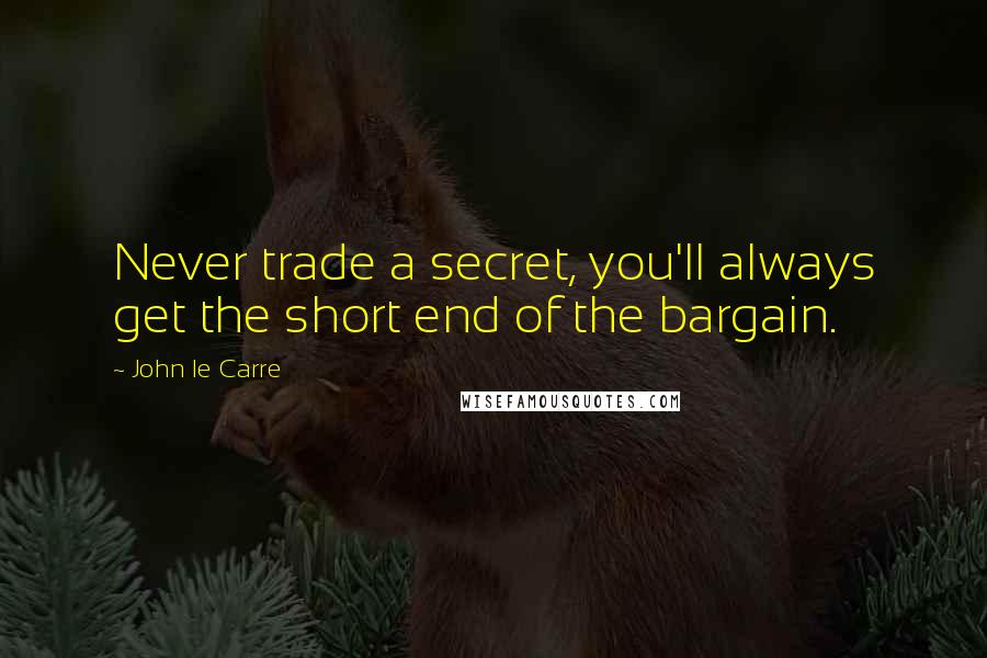 John Le Carre Quotes: Never trade a secret, you'll always get the short end of the bargain.