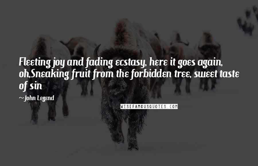 John Legend Quotes: Fleeting joy and fading ecstasy, here it goes again, oh,Sneaking fruit from the forbidden tree, sweet taste of sin