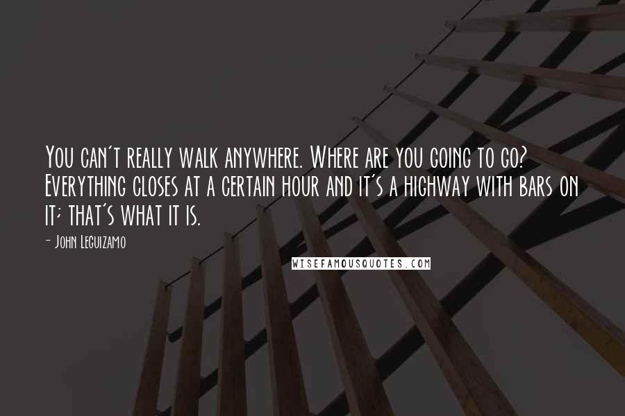 John Leguizamo Quotes: You can't really walk anywhere. Where are you going to go? Everything closes at a certain hour and it's a highway with bars on it; that's what it is.