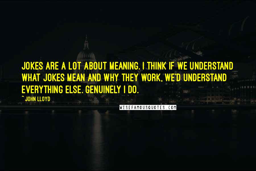 John Lloyd Quotes: Jokes are a lot about meaning. I think if we understand what jokes mean and why they work, we'd understand everything else. Genuinely I do.