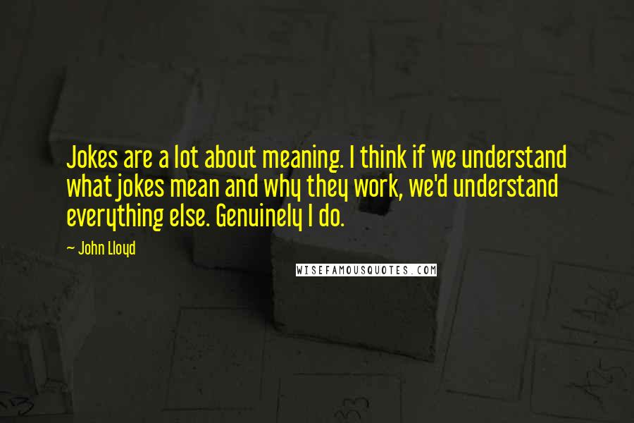 John Lloyd Quotes: Jokes are a lot about meaning. I think if we understand what jokes mean and why they work, we'd understand everything else. Genuinely I do.