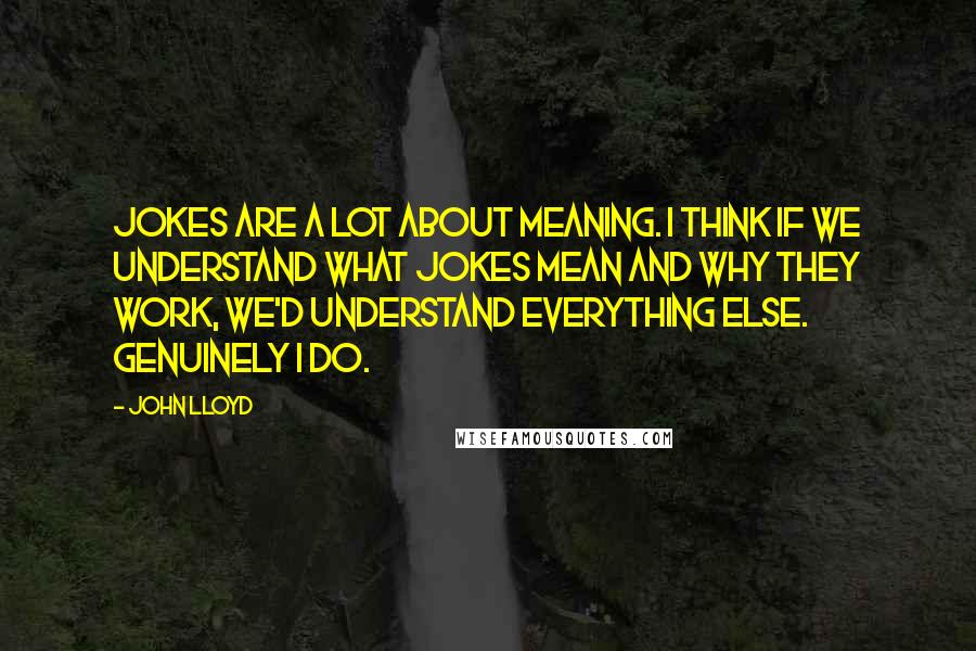 John Lloyd Quotes: Jokes are a lot about meaning. I think if we understand what jokes mean and why they work, we'd understand everything else. Genuinely I do.