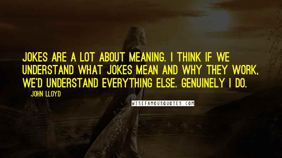 John Lloyd Quotes: Jokes are a lot about meaning. I think if we understand what jokes mean and why they work, we'd understand everything else. Genuinely I do.