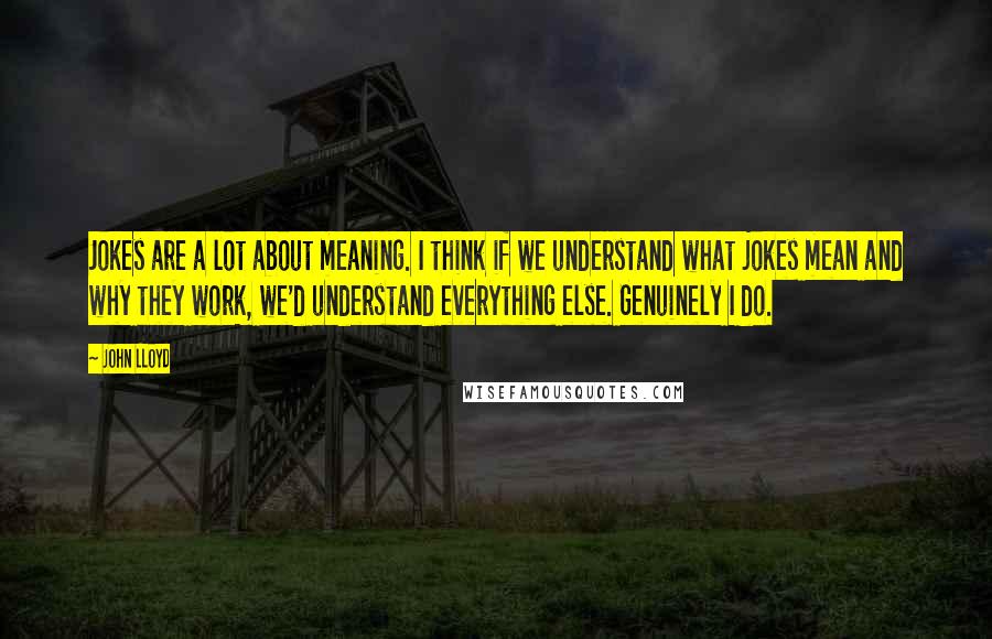 John Lloyd Quotes: Jokes are a lot about meaning. I think if we understand what jokes mean and why they work, we'd understand everything else. Genuinely I do.