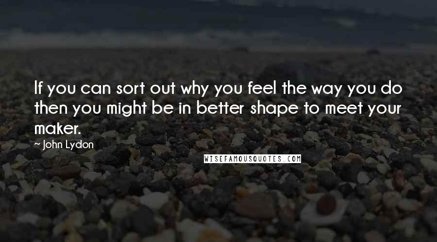 John Lydon Quotes: If you can sort out why you feel the way you do then you might be in better shape to meet your maker.