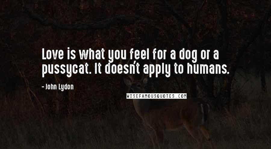 John Lydon Quotes: Love is what you feel for a dog or a pussycat. It doesn't apply to humans.