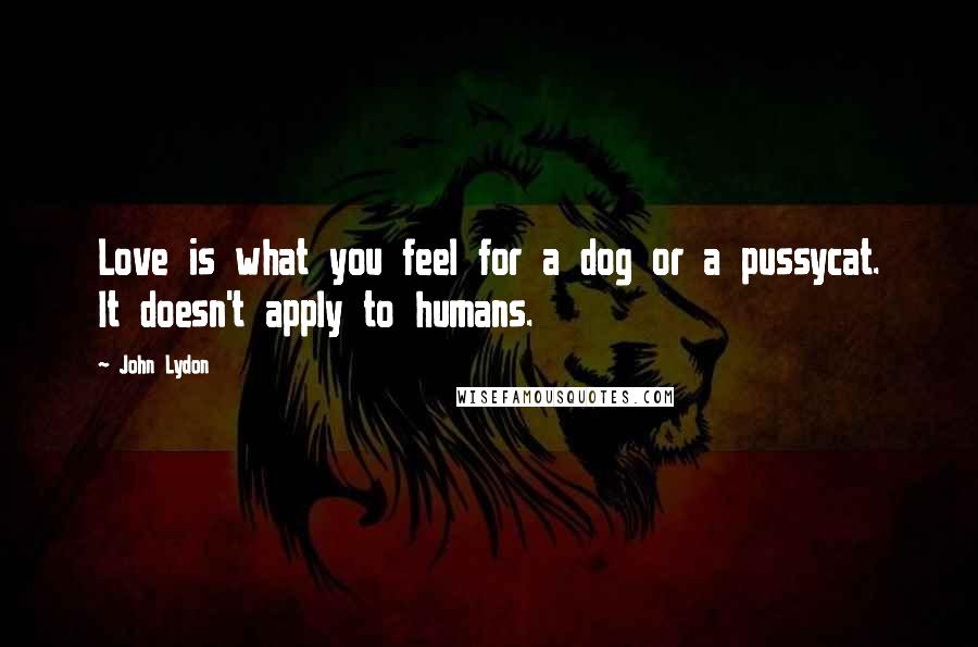 John Lydon Quotes: Love is what you feel for a dog or a pussycat. It doesn't apply to humans.