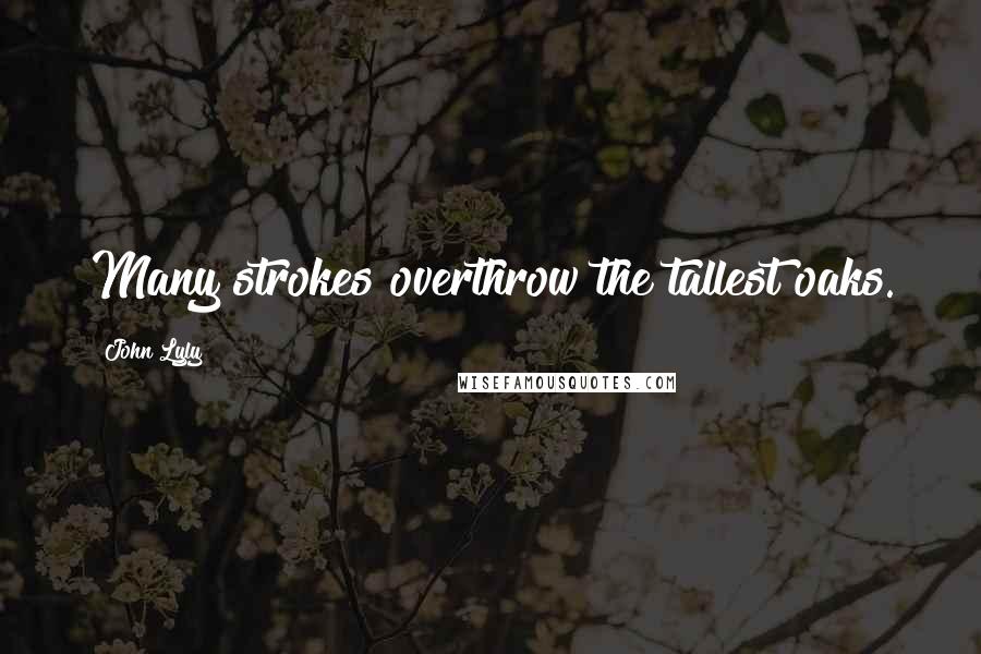 John Lyly Quotes: Many strokes overthrow the tallest oaks.