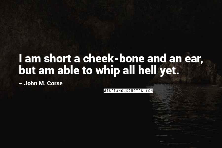 John M. Corse Quotes: I am short a cheek-bone and an ear, but am able to whip all hell yet.