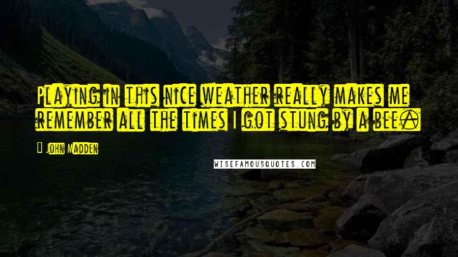 John Madden Quotes: Playing in this nice weather really makes me remember all the times I got stung by a bee.