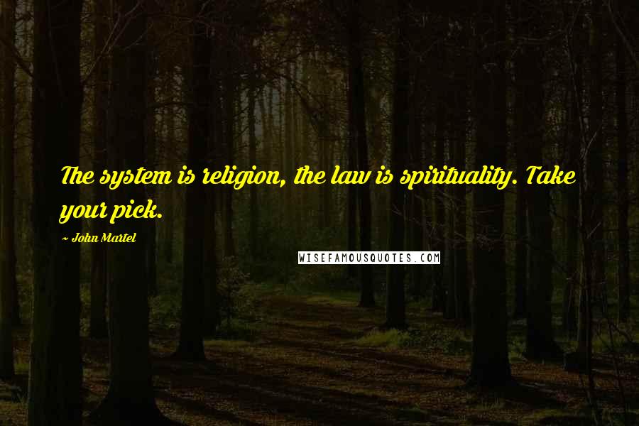 John Martel Quotes: The system is religion, the law is spirituality. Take your pick.