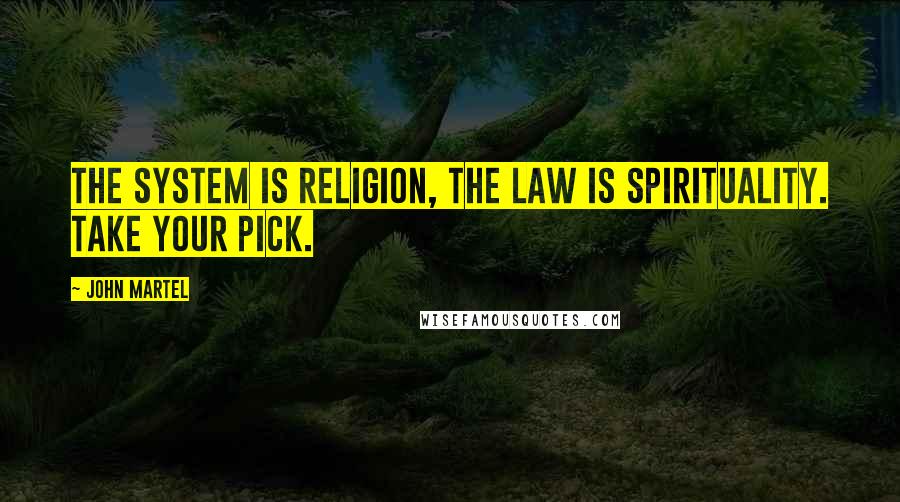 John Martel Quotes: The system is religion, the law is spirituality. Take your pick.