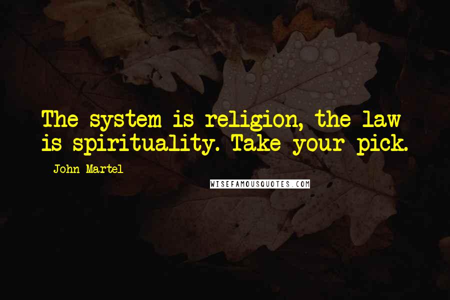 John Martel Quotes: The system is religion, the law is spirituality. Take your pick.