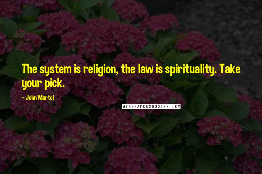 John Martel Quotes: The system is religion, the law is spirituality. Take your pick.