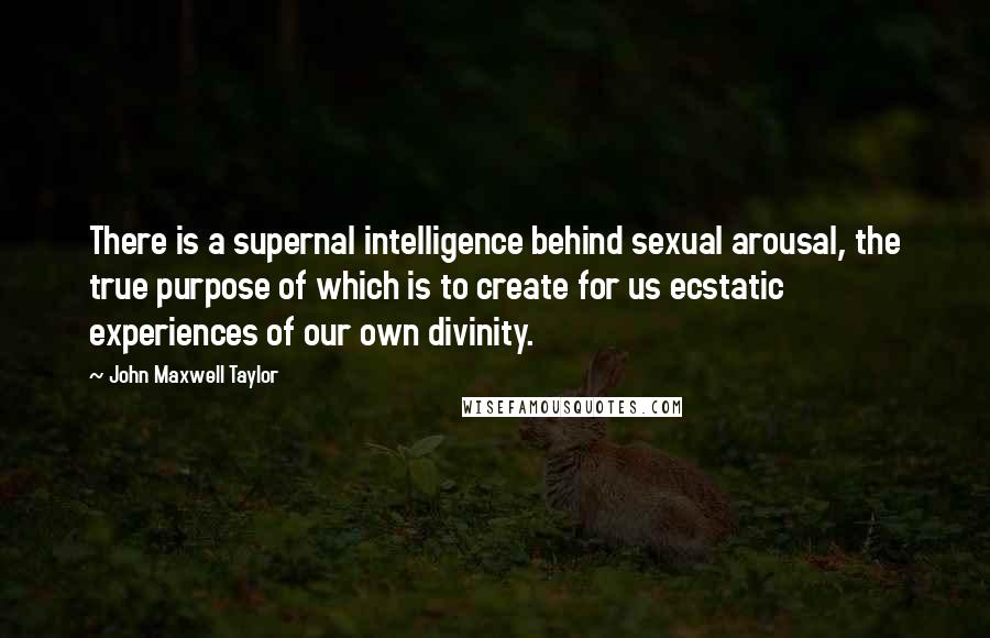 John Maxwell Taylor Quotes: There is a supernal intelligence behind sexual arousal, the true purpose of which is to create for us ecstatic experiences of our own divinity.
