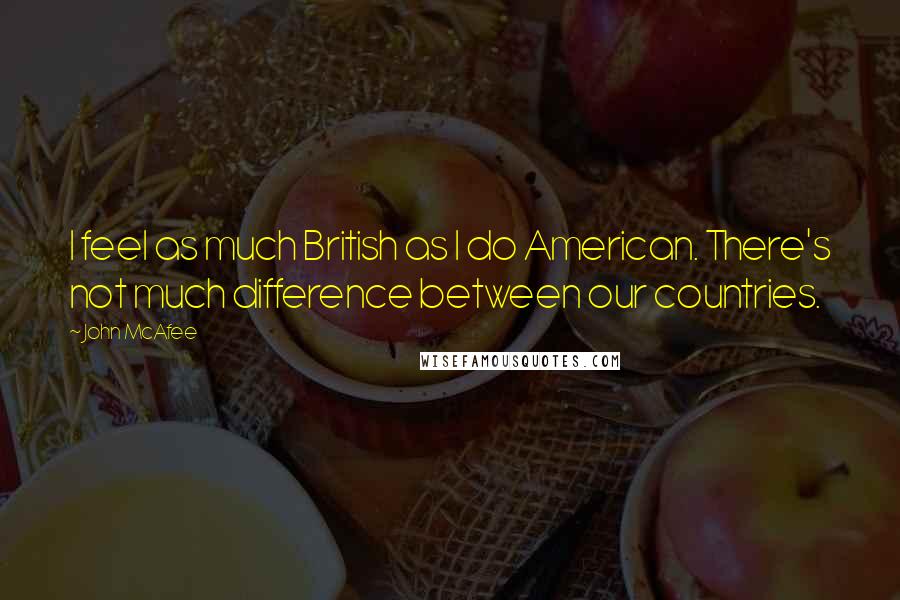 John McAfee Quotes: I feel as much British as I do American. There's not much difference between our countries.