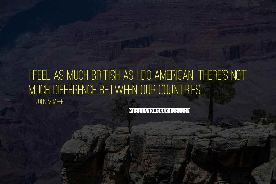 John McAfee Quotes: I feel as much British as I do American. There's not much difference between our countries.