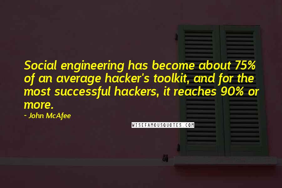 John McAfee Quotes: Social engineering has become about 75% of an average hacker's toolkit, and for the most successful hackers, it reaches 90% or more.