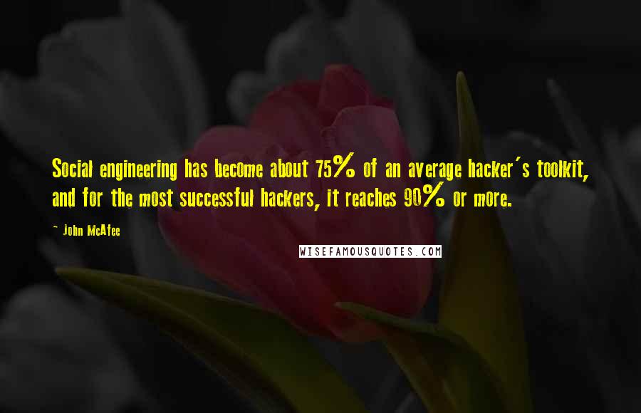 John McAfee Quotes: Social engineering has become about 75% of an average hacker's toolkit, and for the most successful hackers, it reaches 90% or more.