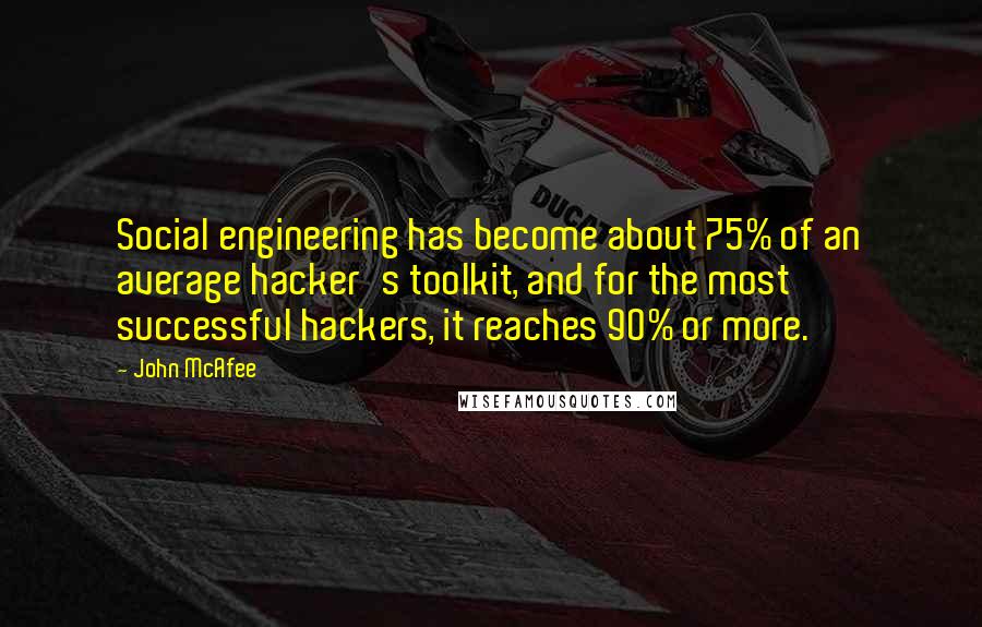 John McAfee Quotes: Social engineering has become about 75% of an average hacker's toolkit, and for the most successful hackers, it reaches 90% or more.