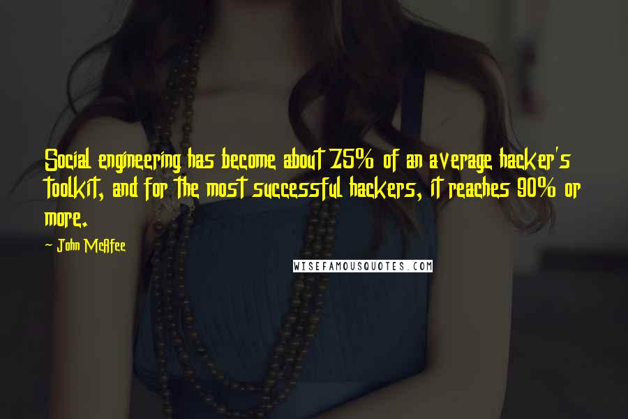 John McAfee Quotes: Social engineering has become about 75% of an average hacker's toolkit, and for the most successful hackers, it reaches 90% or more.