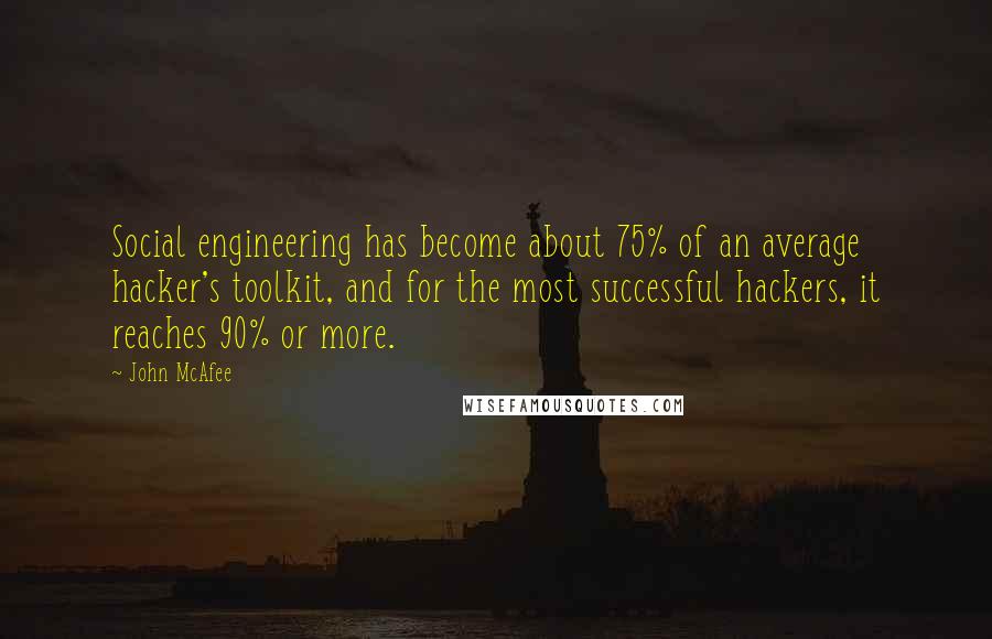 John McAfee Quotes: Social engineering has become about 75% of an average hacker's toolkit, and for the most successful hackers, it reaches 90% or more.