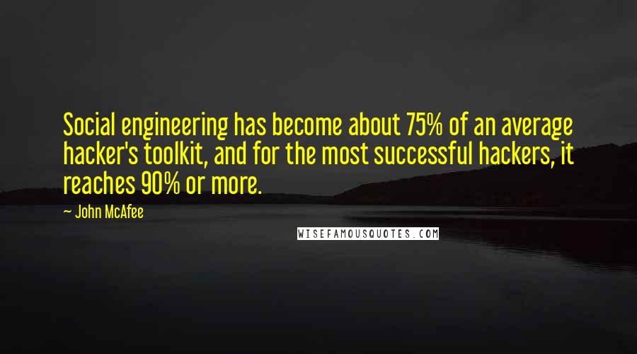 John McAfee Quotes: Social engineering has become about 75% of an average hacker's toolkit, and for the most successful hackers, it reaches 90% or more.