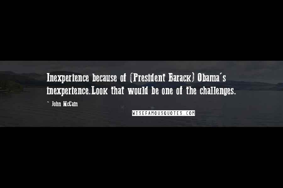 John McCain Quotes: Inexperience because of (President Barack) Obama's inexperience.Look that would be one of the challenges.