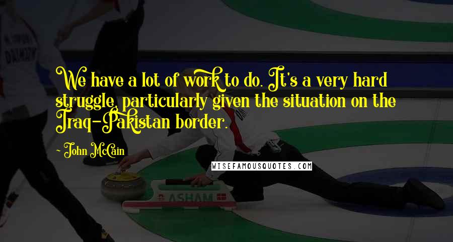 John McCain Quotes: We have a lot of work to do. It's a very hard struggle, particularly given the situation on the Iraq-Pakistan border.