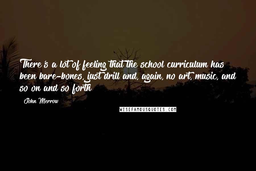 John Merrow Quotes: There's a lot of feeling that the school curriculum has been bare-bones, just drill and, again, no art, music, and so on and so forth