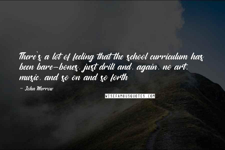 John Merrow Quotes: There's a lot of feeling that the school curriculum has been bare-bones, just drill and, again, no art, music, and so on and so forth