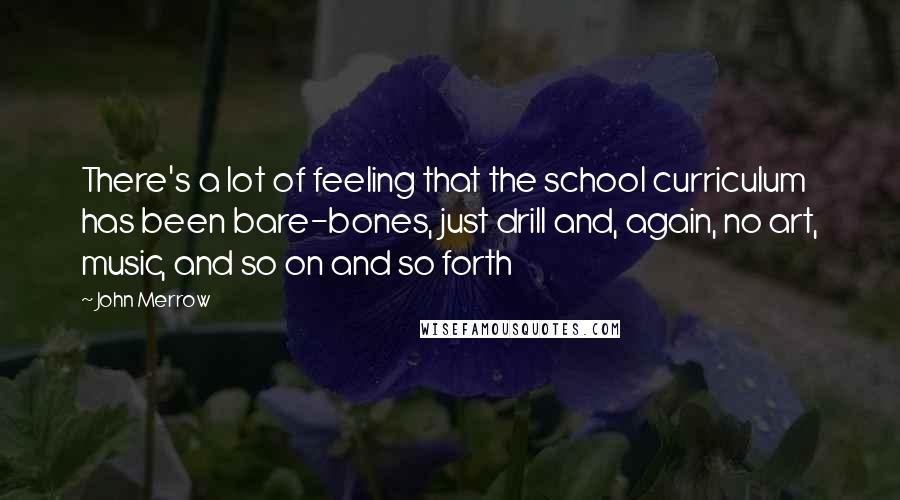 John Merrow Quotes: There's a lot of feeling that the school curriculum has been bare-bones, just drill and, again, no art, music, and so on and so forth