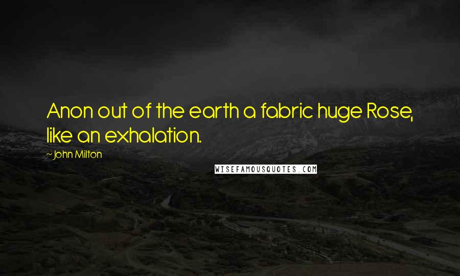 John Milton Quotes: Anon out of the earth a fabric huge Rose, like an exhalation.