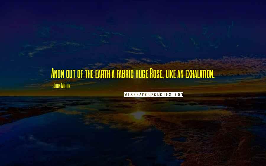 John Milton Quotes: Anon out of the earth a fabric huge Rose, like an exhalation.