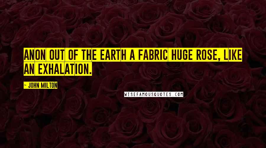 John Milton Quotes: Anon out of the earth a fabric huge Rose, like an exhalation.