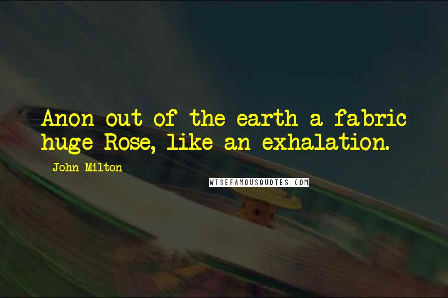 John Milton Quotes: Anon out of the earth a fabric huge Rose, like an exhalation.