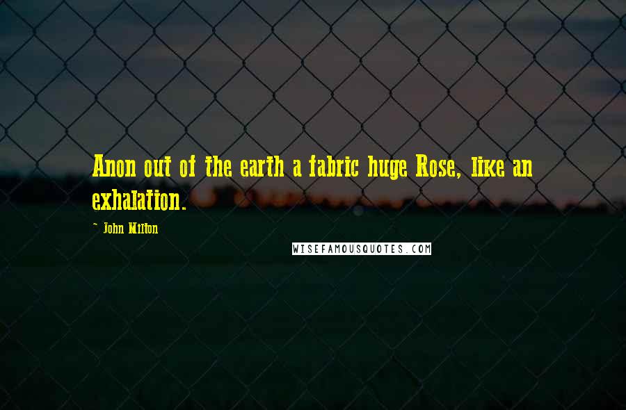 John Milton Quotes: Anon out of the earth a fabric huge Rose, like an exhalation.