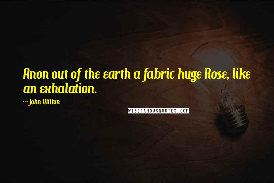 John Milton Quotes: Anon out of the earth a fabric huge Rose, like an exhalation.