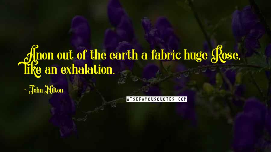 John Milton Quotes: Anon out of the earth a fabric huge Rose, like an exhalation.