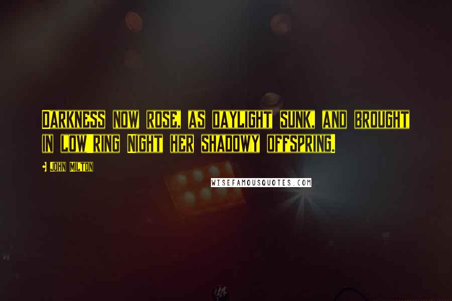 John Milton Quotes: Darkness now rose, as daylight sunk, and brought in low'ring Night her shadowy offspring.