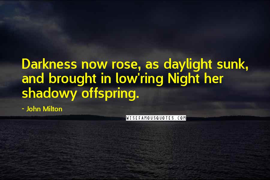 John Milton Quotes: Darkness now rose, as daylight sunk, and brought in low'ring Night her shadowy offspring.