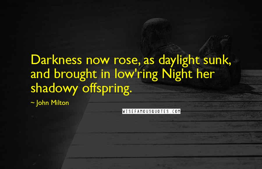 John Milton Quotes: Darkness now rose, as daylight sunk, and brought in low'ring Night her shadowy offspring.