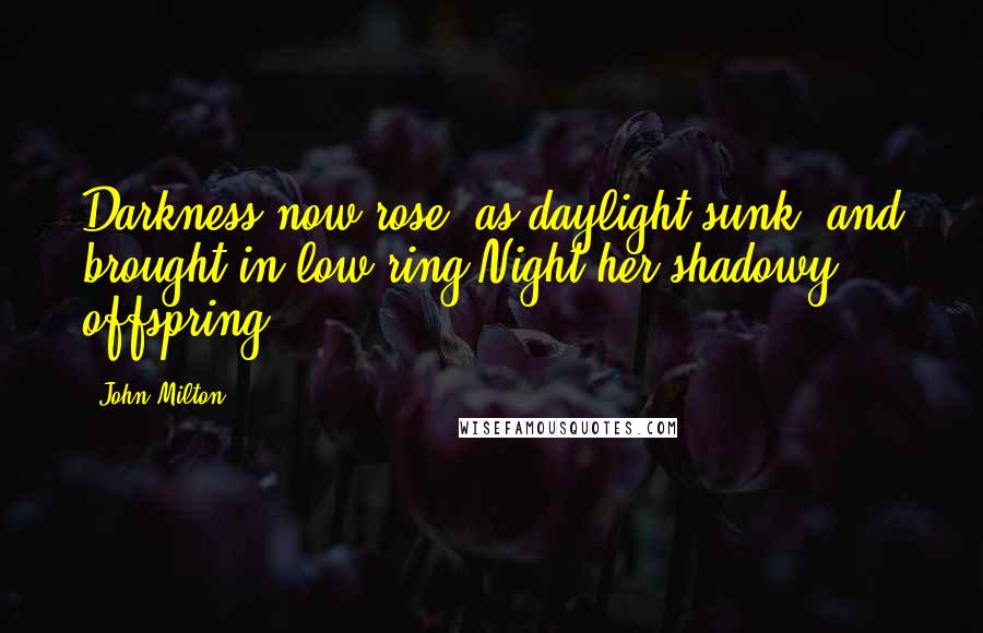 John Milton Quotes: Darkness now rose, as daylight sunk, and brought in low'ring Night her shadowy offspring.