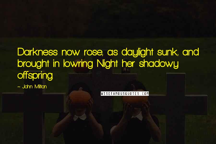 John Milton Quotes: Darkness now rose, as daylight sunk, and brought in low'ring Night her shadowy offspring.