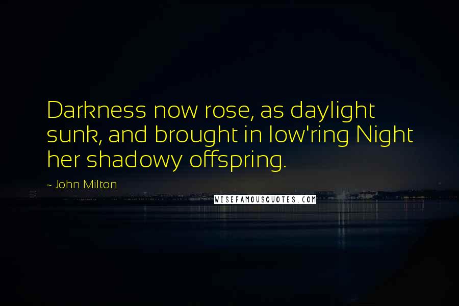 John Milton Quotes: Darkness now rose, as daylight sunk, and brought in low'ring Night her shadowy offspring.