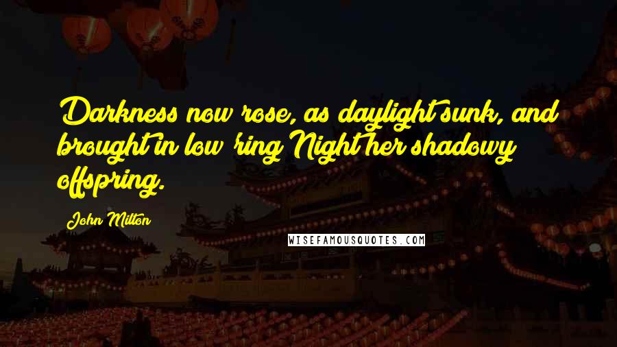 John Milton Quotes: Darkness now rose, as daylight sunk, and brought in low'ring Night her shadowy offspring.