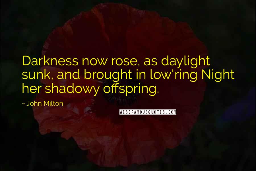 John Milton Quotes: Darkness now rose, as daylight sunk, and brought in low'ring Night her shadowy offspring.